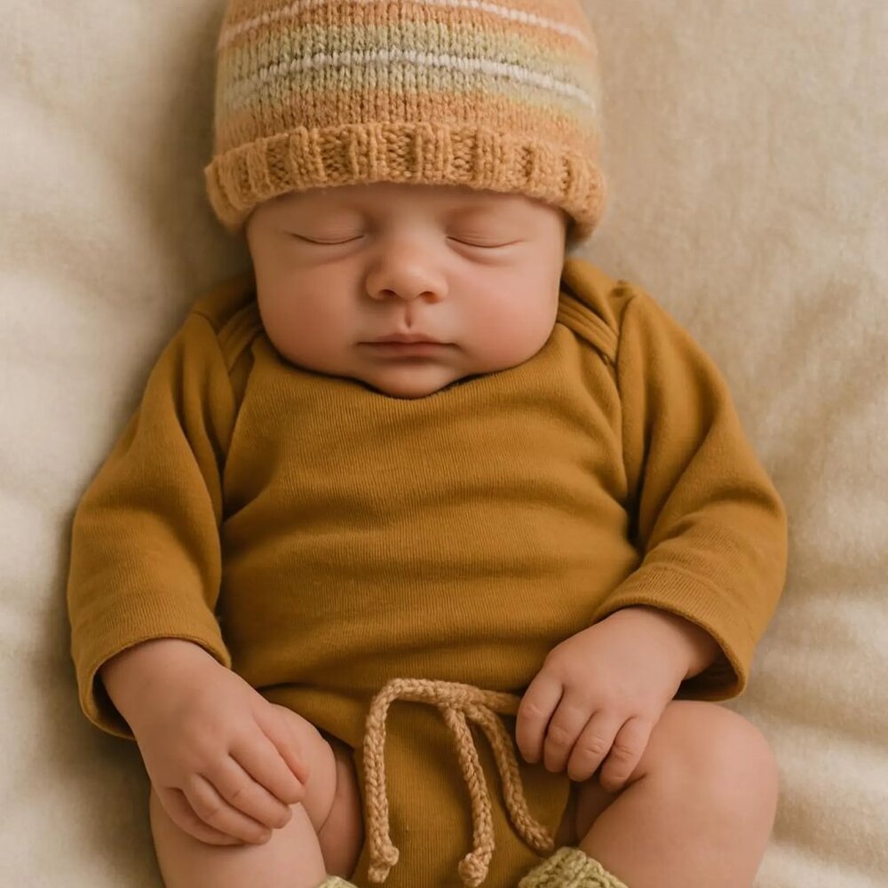 Hand-Knit Peach Newborn Hat and Booties Set